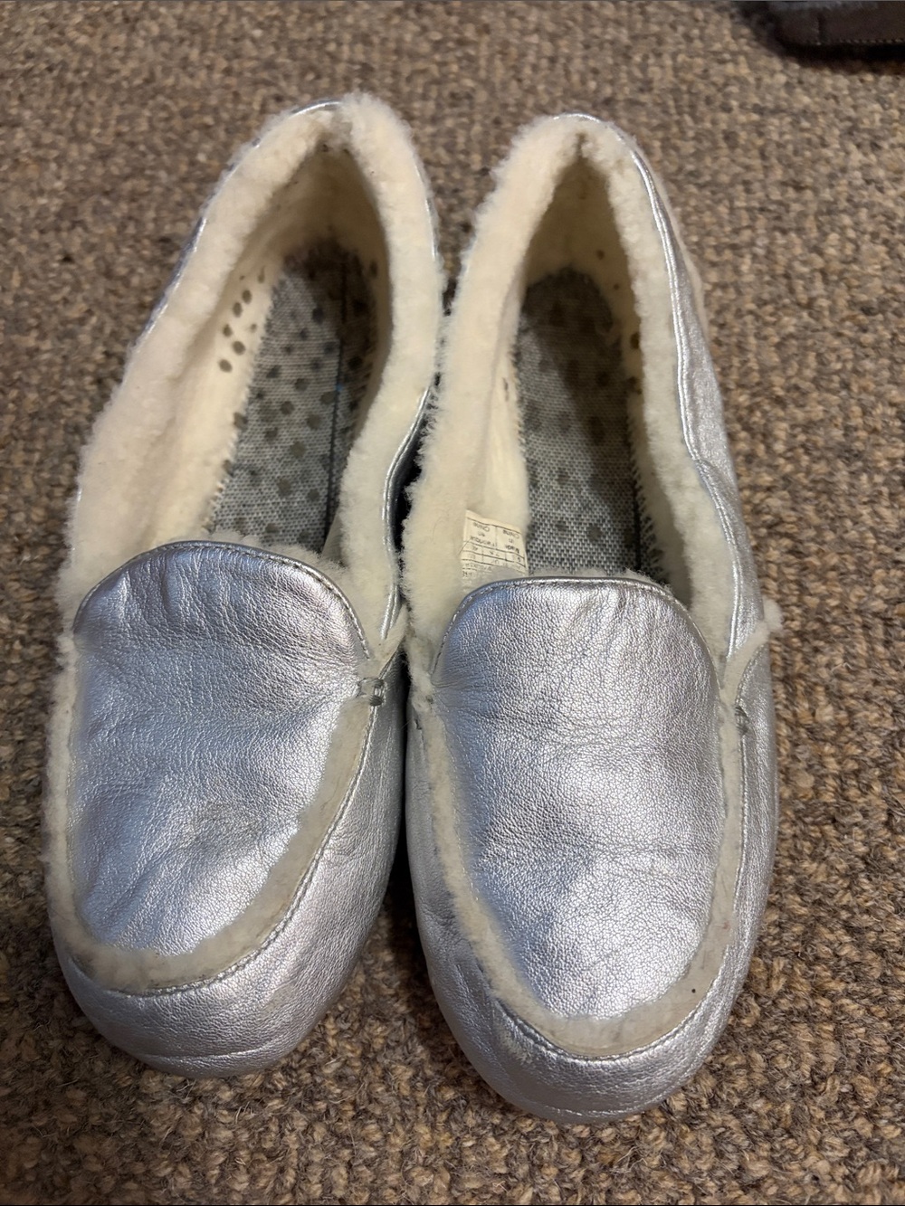 UGG Silver Metallic Faux-Fur Lined Slip-On Moccasins